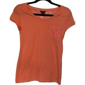 Rue 21 Orange Coral Short Sleeve Knit Top Cotton Blend w/Nylon Trim Size M